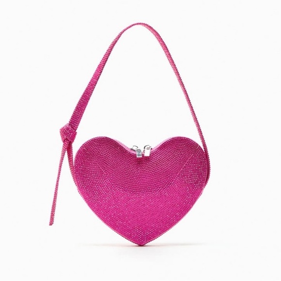 ZARA RHINESTONE HEART SHOULDER BAG - Picture 1 of 9